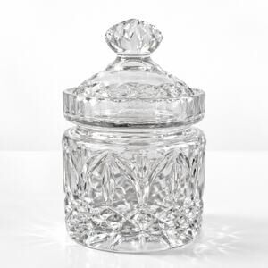 Beautiful Astor Antique Crystal Biscuit Barrel or Candy Jar Diamond Cut 7.5”